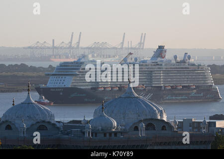 Cruise ship Mein Schiff 3 pictured passing Gravesend on her way to the cruise terminal at Tilbury. Stock Photo