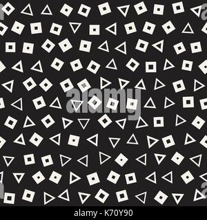 Seamless primitive jumble minimalism patterns. Randomly scattered geometric shapes. Abstract background design Stock Vector