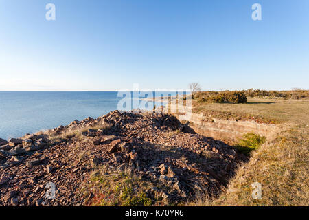 Erosional destruction of limestone coast in Öland Sweden Stock Photo