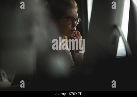 Beautiful woman working on computer in college Stock Photo