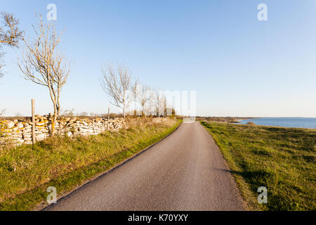 country road by the sea in north of Öland Stock Photo