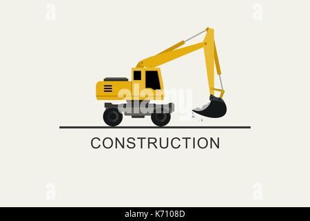 Excavator works flat style Stock Vector
