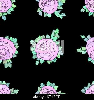 Floral decorative bright pink background with cute roses, seamless pattern in pastel pink colors. Stock Vector
