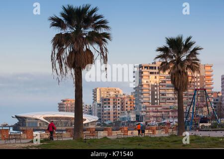 Albania, Durres, buildings along the beachfront promenade Stock Photo