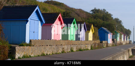 Beach huts along Folkestone seafront Stock Photo