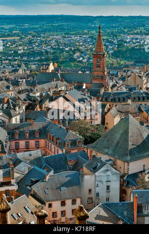 France, Aveyron, listed at Great Tourist Sites in Midi Pyrenees, Rodez, view of downtown from the top of the bell tower of the Cathedral Stock Photo