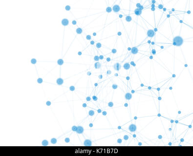 Network 3d background. Connected blue dots isolated on white background Stock Photo