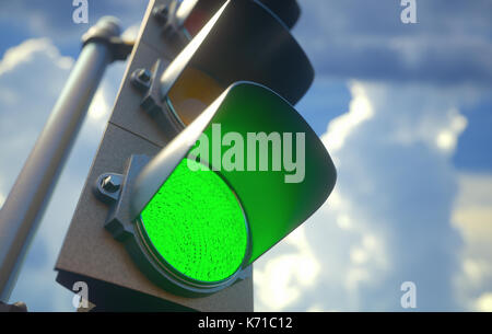 Traffic light with green light on, signal open to go ahead. Stock Photo