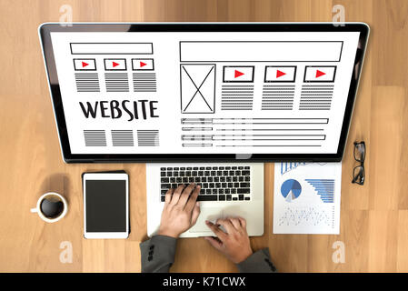 Website designer working layout sketch drawing Software Media WWW and Graphic Layout Website development project Stock Photo