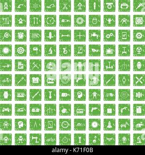 100 gear icons set grunge green Stock Vector