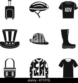 Travel clothing icon set, simple style Stock Vector