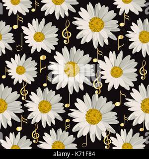 Seamless pattern with music notes and daisies Stock Vector