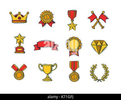 Set of winners color handdrawn icons Stock Vector