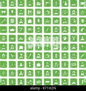 100 hairdresser icons set grunge green Stock Vector