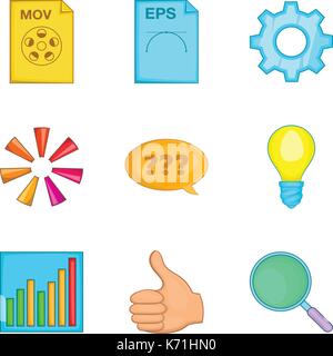File search icon set, cartoon style Stock Vector