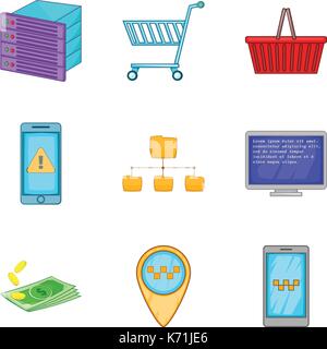 Server computing icon set, cartoon style Stock Vector