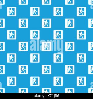 Fire exit sign pattern seamless blue Stock Vector