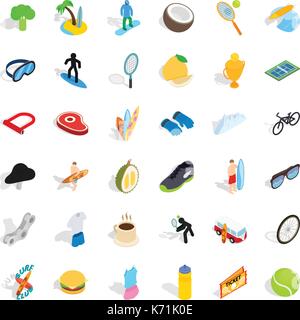 Surfing icons set, isometric style Stock Vector