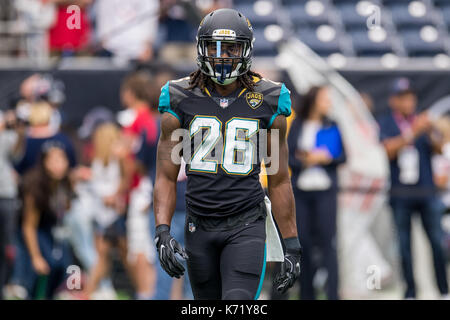 September 10, 2017: Jacksonville Jaguars safety Jarrod Wilson (26) prior to  an NFL football game between the Houston Texans and the Jacksonville  Jaguars at NRG Stadium in Houston, TX. The Jaguars won the game  29-7Trask Smith/CSM Stock Photo