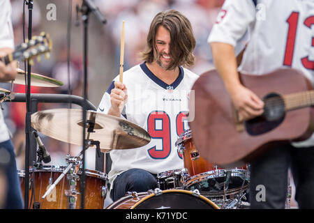 Houston, TX, USA. 10th Sep, 2017. Chris Thompson of the Eli Young Band performs during halftime of an NFL football game between the Houston Texans and the Jacksonville Jaguars at NRG Stadium in Houston, TX. The Jaguars won the game 29-7.Trask Smith/CSM/Alamy Live News Stock Photo