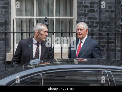 London, United Kingdom. 14 September 2017. US Secretary of State, Rex Tillerson leaves 10 Downing Street after a meeting. Credit: Peter Manning/Alamy Live News Stock Photo