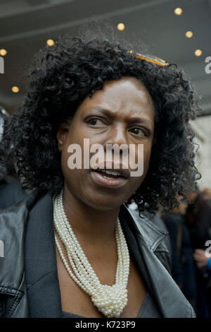 London, UK. 14th Sep, 2017. Survivors, relatives and friends talking to the press after the opening the official Grenfell Tower Inquiry. Credit: Julio Etchart/Alamy Live News Stock Photo