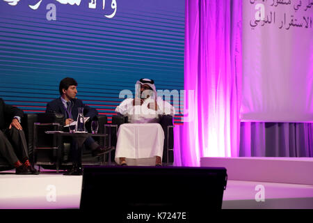 London, UK. 14th Sep, 2017. Khalid al-Hail, president of the Qatar National Democratic Party, an opposition group, speaking during a panel discussion at the Qatar Global Security & Stability Conference in London on 14 September 2017. Credit: Dominic Dudley/Alamy Live News Stock Photo