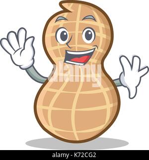 Waving peanut character cartoon style Stock Vector