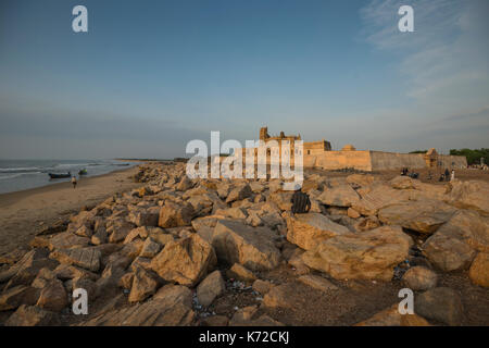 Fort Dansborg, is a Danish fort located in the shores of Bay of Bengal in Tharangambadi in the South Indian state of Tamil Nadu Stock Photo