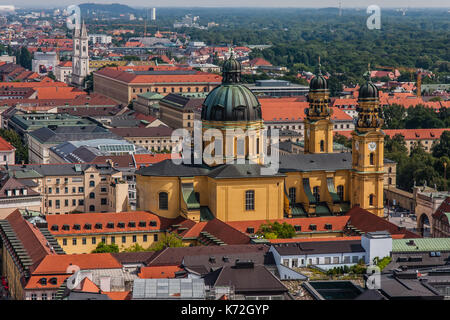 Cityscape of Munich with Theatine Church, a view from Frauenkirche Stock Photo