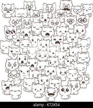 Vector pattern for print. Ilustration with cats and dogs for design of posters, prints, invitations, greetings, childbook, flyers and antistress pictu Stock Vector