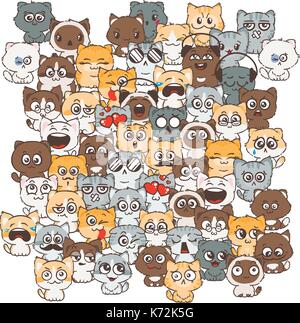 Vector pattern for print. Ilustration with cats and dogs for design of posters, prints, invitations, greetings, childbook, flyers and antistress pictu Stock Vector