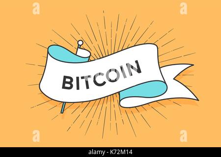 Poster with ribbon and word Bitcoin Stock Vector