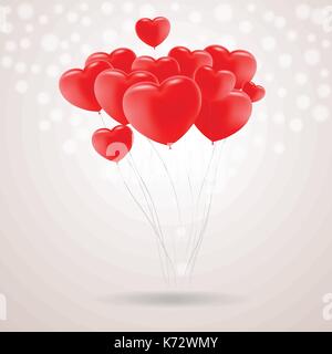 Red Festive Balloons In Shape Of Heart Isolated On A Background. Vector Illustration. Stock Vector
