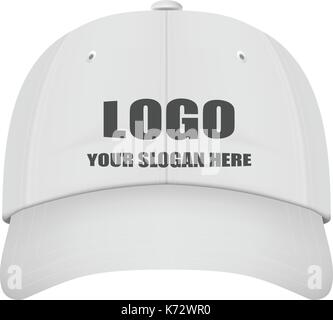 Realistic Front View White Baseball Cap With Logo Isolated On A White Background. Vector Illustration. Stock Vector