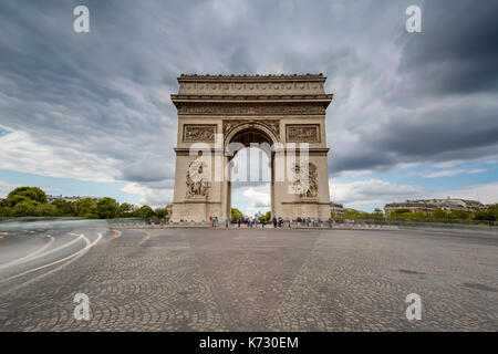 Dark Clouds coming over the Arc de Triomphe in Paris, France Stock Photo