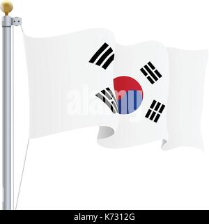 Waving South Corea Flag Isolated On A White Background. Vector Illustration. Stock Vector