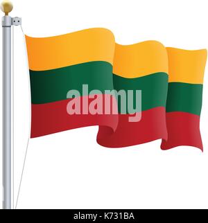 Waving Lithuania Flag Isolated On A White Background. Vector Illustration. Stock Vector