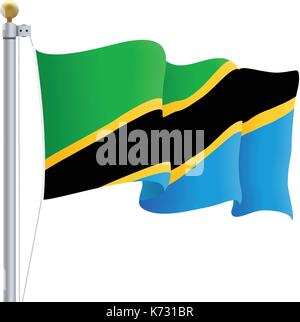 National flag Tanzania isolated waving on white background Stock Vector ...