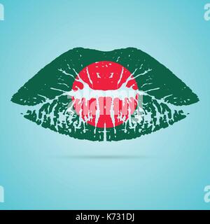 Bangladesh Flag Lipstick On The Lips Isolated On A White Background. Vector Illustration. Stock Vector