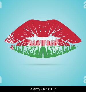 Belarus Flag Lipstick On The Lips Isolated On A White Background. Vector Illustration. Stock Vector
