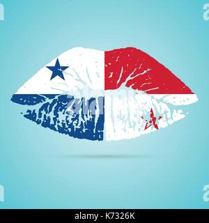 Panama Flag Lipstick On The Lips Isolated On A White Background. Vector Illustration. Stock Vector