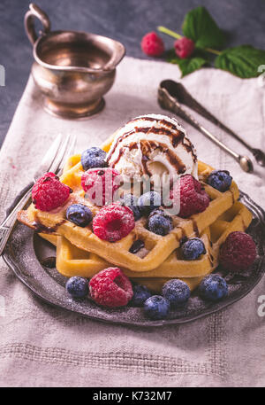 Belgian waffles with ice cream Stock Photo