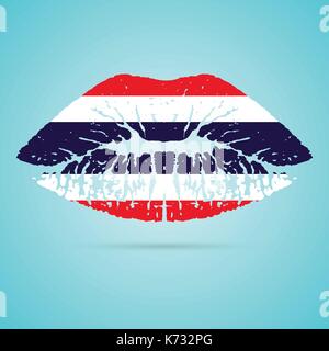 Thailand Flag Lipstick On The Lips Isolated On A White Background. Vector Illustration. Stock Vector
