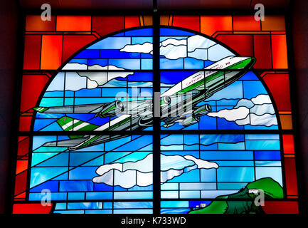 Remo Riva stained glass window inside the Standard Chartered Bank Building, Central, Hong Kong. Jayne Russell/Alamy Stock Photo Stock Photo