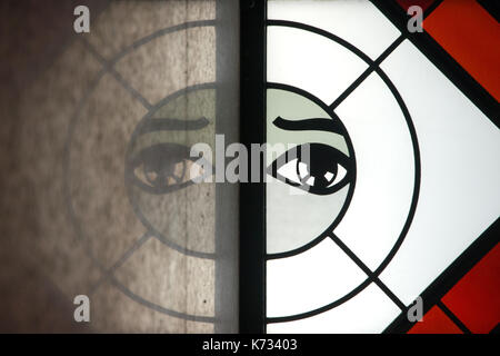 Remo Riva stained glass window inside the Standard Chartered Bank Building, Central, Hong Kong. Jayne Russell/Alamy Stock Photo Stock Photo