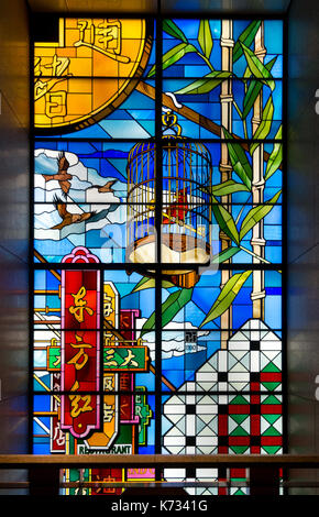 Remo Riva stained glass window inside the Standard Chartered Bank Building, Central, Hong Kong. Jayne Russell/Alamy Stock Photo Stock Photo