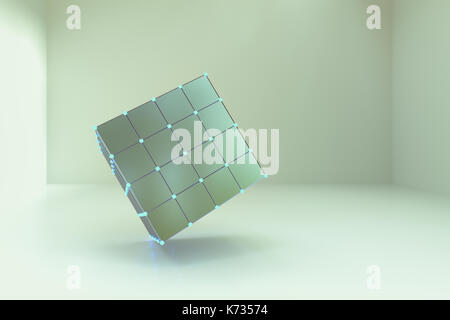 3d rendering of abstract cubes in empty room Stock Photo