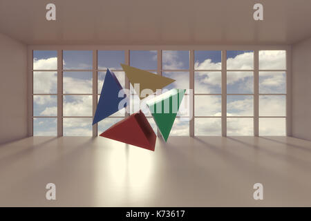 3D rendering of abstract cubes in room Stock Photo