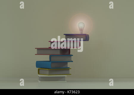 3d rendering of light bulb on stacking book Stock Photo